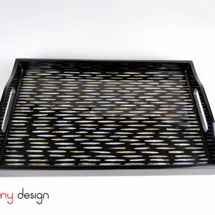 Black rectangle lacquer tray attached with pearl  20x32 cm